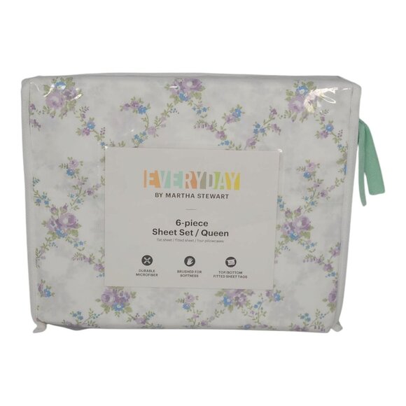 Everyday By Martha Stewart 6-Piece Queen Sheet Set Floral Durable Microfiber - Picture 1 of 7